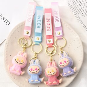 Labubu Plush Keychain – Kawaii Mini Key Ring with “BOOM!” Headband