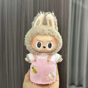 Pink Pineapple Dungarees Costume for Labubu Figurine – Kawaii Sweet Treat Edition