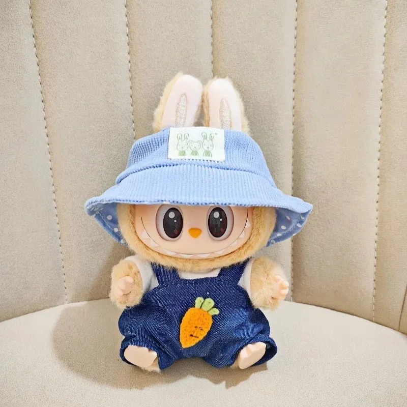 Carrot Denim Costume for Labubu Figurine – Pastel Blue Bucket Hat Edition