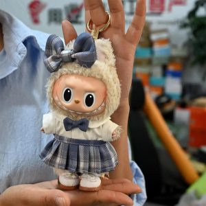 Kawaii Outfit for Labubu Doll – Blue Dress with Matching Bow