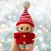 Labubu 17 cm Winter Knit Outfit – Red Sweater & Striped Pom Hat Set (No Doll Included)
