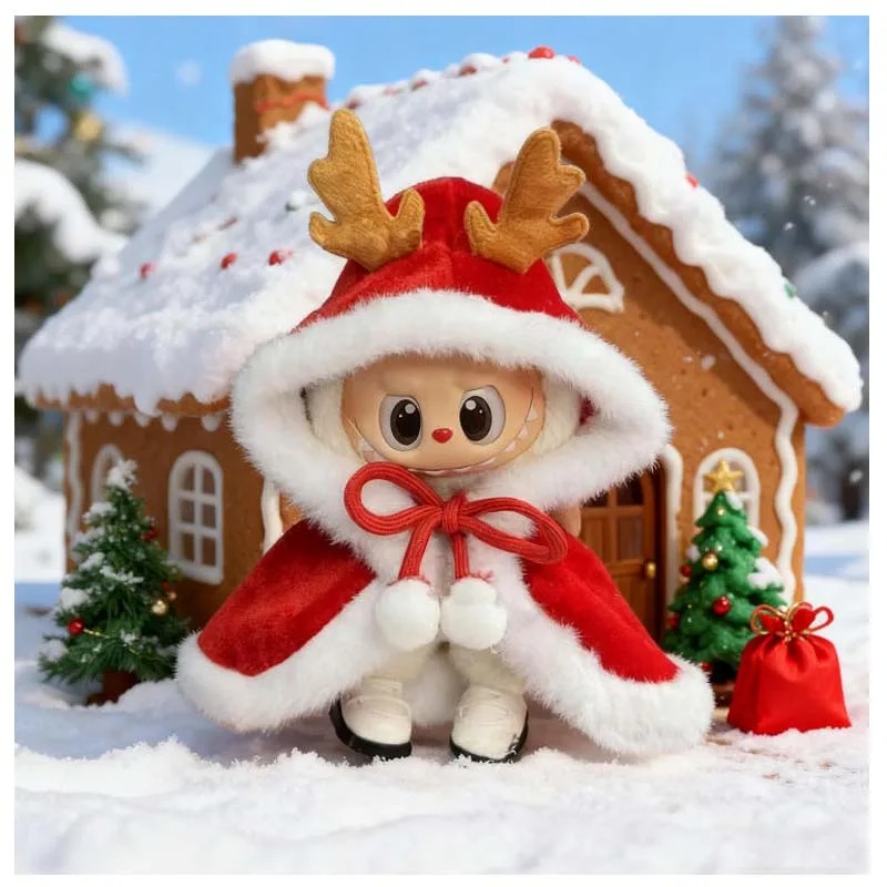 Labubu 17 cm Reindeer Cape Outfit – Red Velvet Christmas Cloak (No Doll Included)