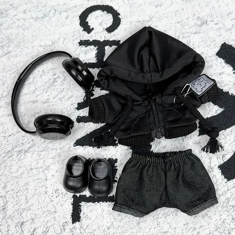 Labubu Fashion Outfit – Black Street Style Clothes Set (17 cm Doll)