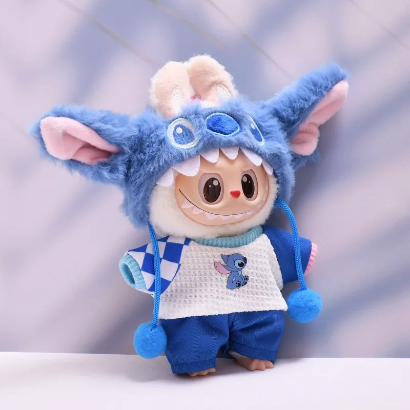 Labubu × Stitch Cosplay Outfit Set (17 cm Doll Clothes) – Blue Furry Costume - Image 3