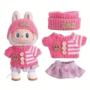 Labubu Clothes Set – 3-Piece Pink Knit Outfit