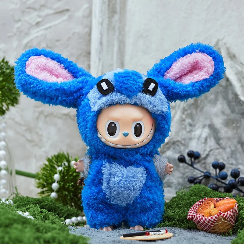 Labubu × Stitch Plush Outfit (17 cm Doll Clothes) – Fluffy Blue Costume - Image 2