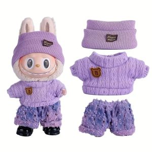 Labubu Clothes Set – 3-Piece Purple Knit & Denim Outfit